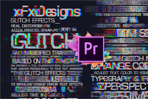 帶有 Adobe Premiere Pro 標誌的故障效果文字模板，被數位扭曲包圍。 — 吉卜力 壁紙