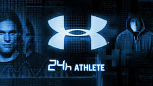 兩位運動員在數位數據流背景中位於 Under Armour 標誌兩側。