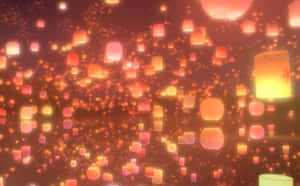 數百盞發光的燈籠在節日般的景象中升上夜空。 — 魔髮奇緣 壁紙