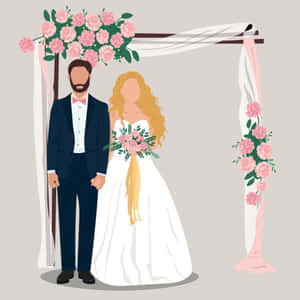 新娘和新郎在婚禮花拱門下手牽手。 — 婚紗 壁紙