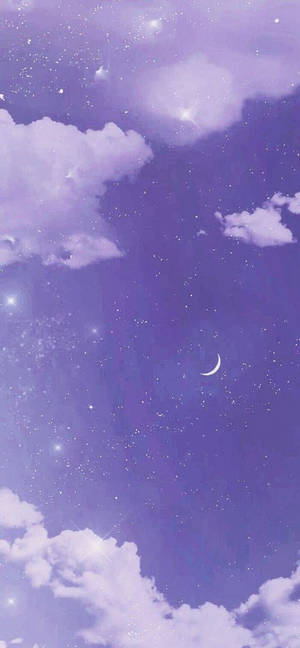 紫色夜空，有星星、雲朵和新月 — Galaxy A 壁紙