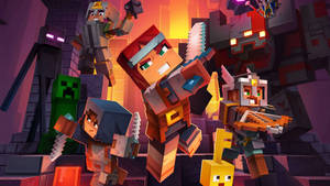 Minecraft玩家在熾熱的地下地牢中與殭屍和苦力怕戰鬥。 — 我的世界 壁紙