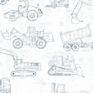 方格紙上建築車輛的技術藍圖圖紙。 — 設計 壁紙