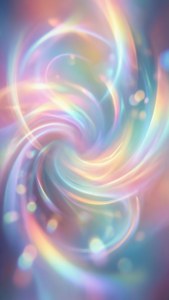 柔和粉彩抽象背景上，帶有發光散景粒子的鮮豔旋轉光束。 — 夢幻 GIF 壁紙