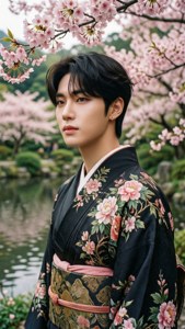 Yuta 身著傳統日式服裝，搭配櫻花。 — Nct 127 壁紙