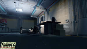 Fallout 4監督官辦公室，有倒下的人和雜亂的辦公桌。 — 異塵餘生 GIF 壁紙