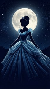 公主身穿藍色長裙，在滿月和星空下 — 灰姑娘 壁紙