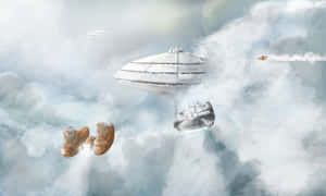 星戰太空船飛過雲層，背景中有一顆行星。 — 雲朵 壁紙