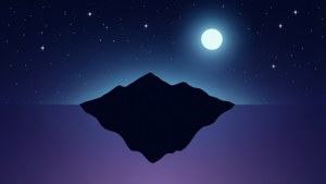 夜間月亮和星星下的浮動山脈輪廓 — 漂浮島嶼 壁紙