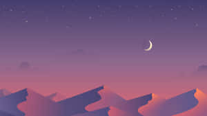 星空與新月下的紫色和粉紅色山脈。 — 月光 壁紙