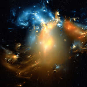 在繁星點點的黑色虛空中，星系宇宙碰撞呈現鮮豔的藍色和橙色。 — 太空 壁紙