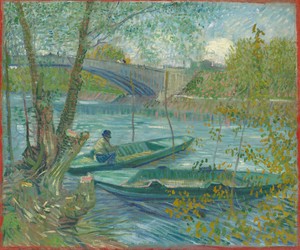 文森·梵谷創作於1887年的油畫《春日釣魚，克利希橋（阿涅爾）》。下載此藝術作品作為高解析度桌布。