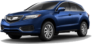 藍色Acura RDX SUV在工作室拍攝，白色背景和陰影。