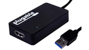 黑色USB轉HDMI轉接器，帶藍色USB插頭和電源指示燈。 — 乾淨 壁紙
