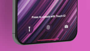 智慧型手機螢幕顯示Touch ID解鎖介面，帶有紫色條紋桌布。 — 手機鎖定螢幕 壁紙