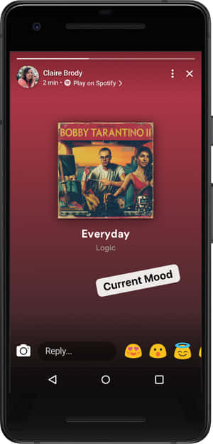 智慧型手機顯示 Spotify 播放 Logic 的 Everyday，附有 Bobby Tarantino II 專輯藝術。 — Instagram限時動態 壁紙