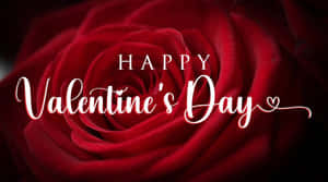 一朵帶有「Happy Valentine's Day」文字的紅玫瑰，適合浪漫場合。 — 情人節快樂 壁紙