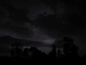 夜間剪影樹木上方有閃電的暗黑風暴雲。 — 暮光 壁紙