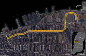 航拍地圖顯示曼哈頓High Line公園路線及主要地點。 — 紐約 壁紙