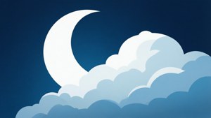 新月在平靜的夜空中從蓬鬆的雲層後升起。 — 月光 壁紙