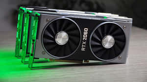 木桌上帶有綠色燈光的RTX 2060顯示卡 — 高畫質遊戲 壁紙