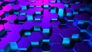 抽象3D六邊形圖案，帶有發光霓虹藍和紫色邊緣。 — 淺紫色系美學 壁紙
