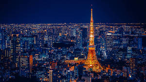 夜晚的東京鐵塔亮起燈光，下方城市燈光閃爍。 — 東京鐵塔 壁紙