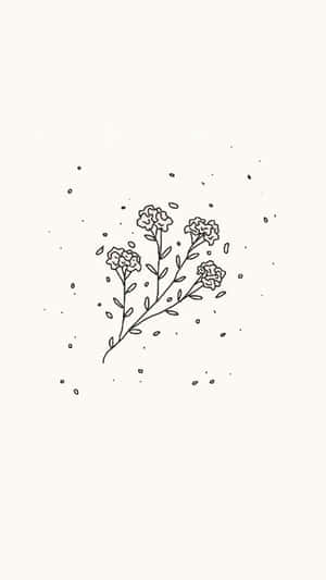 奶油色背景上，帶有散落花瓣的花枝的簡單黑色線條畫。 — 創意 壁紙