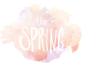 在柔和的水彩背景上以白色字體書寫的 hello spring 文字 — 霓虹綠美學 壁紙