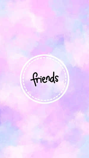 粉彩水彩背景，白色虛線圓圈內有「friends」字樣。 — 可愛 壁紙