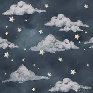 帶有灰色雲朵和金色星星的夜空 — 星星 壁紙