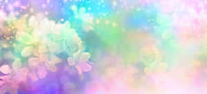 櫻花在柔和的彩虹散景中漂浮，帶有閃爍的光。 — 湖泊 壁紙