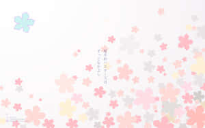 在淺色背景上，帶有日文文字的漂浮粉彩櫻花。 — 低對比 壁紙