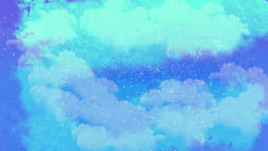 水彩天空上的粉藍色和薰衣草色雲朵，伴隨星星。 — 美麗的動畫 壁紙
