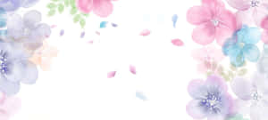 粉彩水彩花朵和花瓣環繞著明亮的白色背景。 — 淺粉色調 壁紙