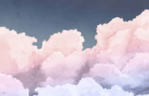 水彩天空中的粉彩粉紅色和藍色雲朵 — 可愛又粉嫩 壁紙