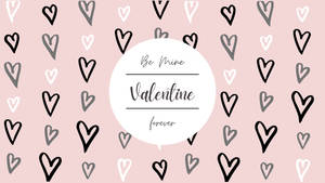粉紅色背景，散落心形，中央白色圓圈寫著 Be Mine Valentine forever。 — 情人節快樂 壁紙
