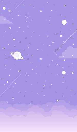 以簡約數位藝術風格呈現的紫色天空，點綴星星、行星和雲朵。 — 數位藝術 壁紙