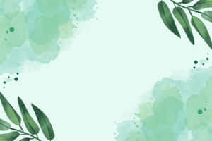水彩植物框架，帶有綠色葉片和柔和薄荷洗滌，背景淡色。 — Canva 壁紙