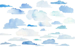 柔和藍白色調的水彩雲朵漂浮在白色背景上。 — 美學雲朵 壁紙