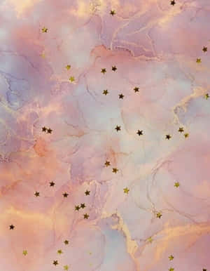 粉彩水彩背景，帶有粉色、紫色和金色的漂浮閃亮星星。 — 美學大理石 壁紙