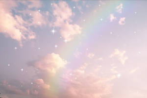 粉彩天空，帶有彩虹雲和閃爍的星星 — 美學雲朵 壁紙