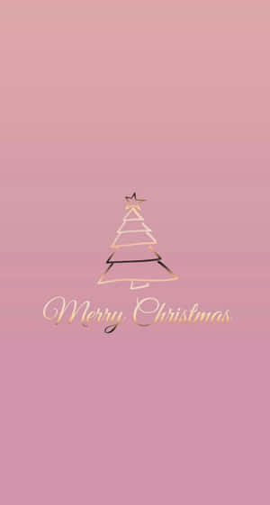 粉紅色漸變壁紙，帶有金色聖誕樹和Merry Christmas文字。 — 聖誕節 壁紙