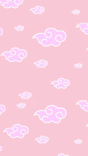 粉紅色背景，帶有白色輪廓雲朵圖案 — Pink Kawaii 壁紙