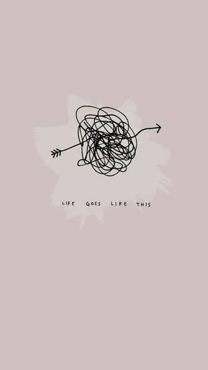 粉紅色背景上帶有文字 life goes like this 的纏結箭頭插圖。 — 美學字眼 壁紙