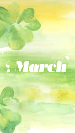 帶有三葉草和白色字體March字樣的水彩背景。 — 三月 壁紙