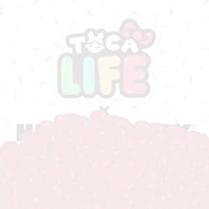 帶有粉紅色泡泡糖和五彩紙屑背景的Toca Life標誌。 — 托卡生活 壁紙