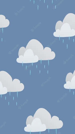 白色卡通雲在藍色天空背景上降下淺藍色水滴。 — Marshmello iPhone 壁紙