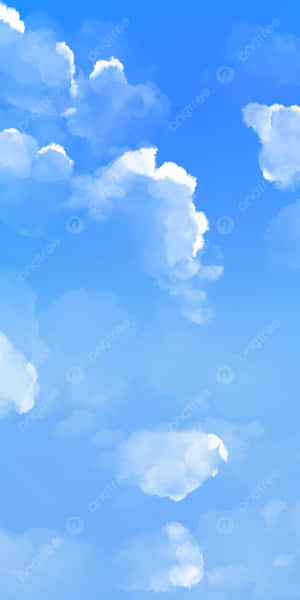 柔軟的白雲在清澈的藍天上飄浮，帶有柔和的水彩質感。 — 美學白 壁紙