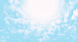 柔軟的白雲漂浮在平靜的淺藍色天空中，明亮的陽光穿透而過。 — 美學雲朵 壁紙